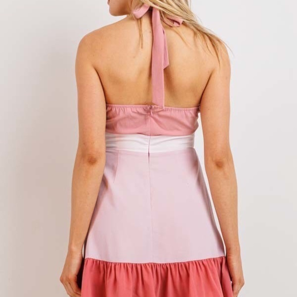 Yellow Orange Halter Colorblock Cut Out Sundress - Picture 3 of 6
